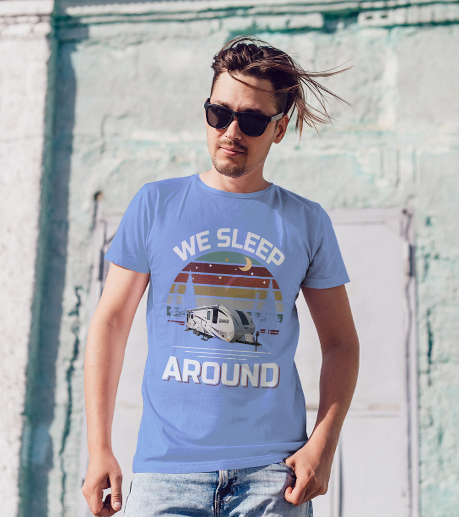 WE SLEEP AROUND Camper Moon Trees Retro Stripes T-Shirt