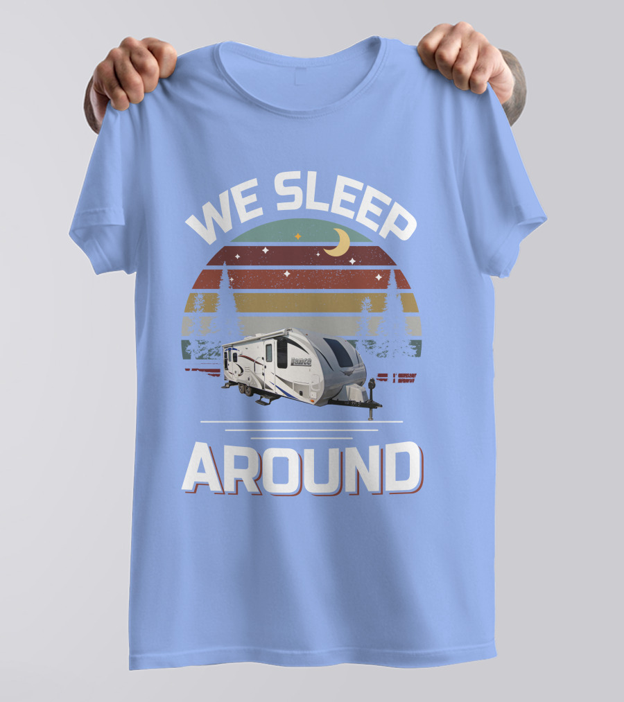 WE SLEEP AROUND Camper Moon Trees Retro Stripes T-Shirt