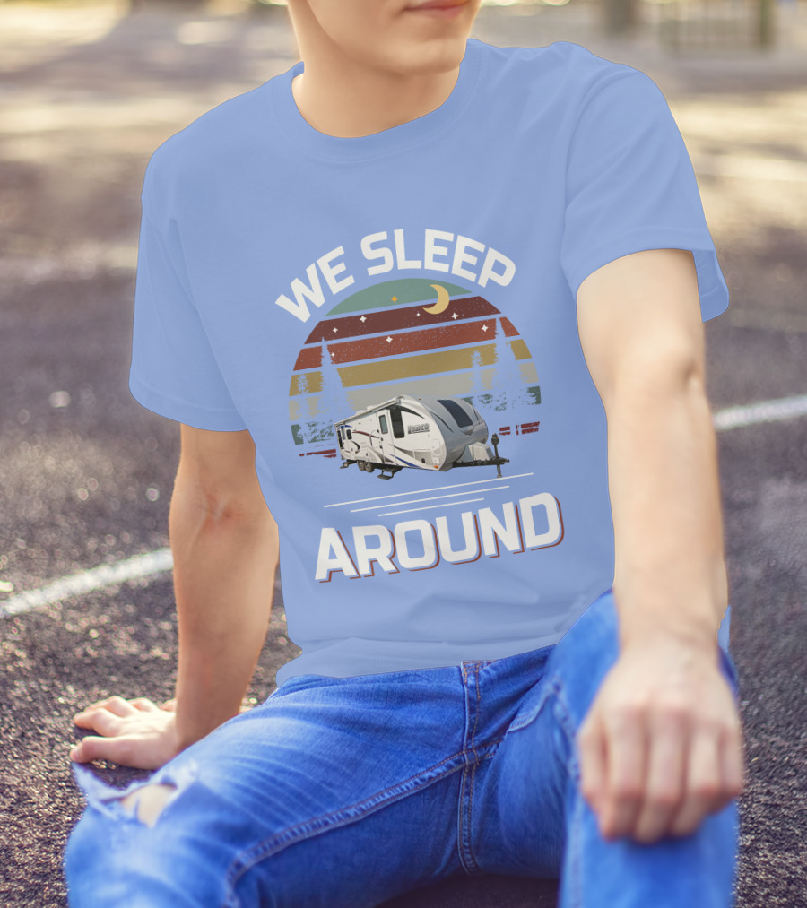WE SLEEP AROUND Camper Moon Trees Retro Stripes T-Shirt