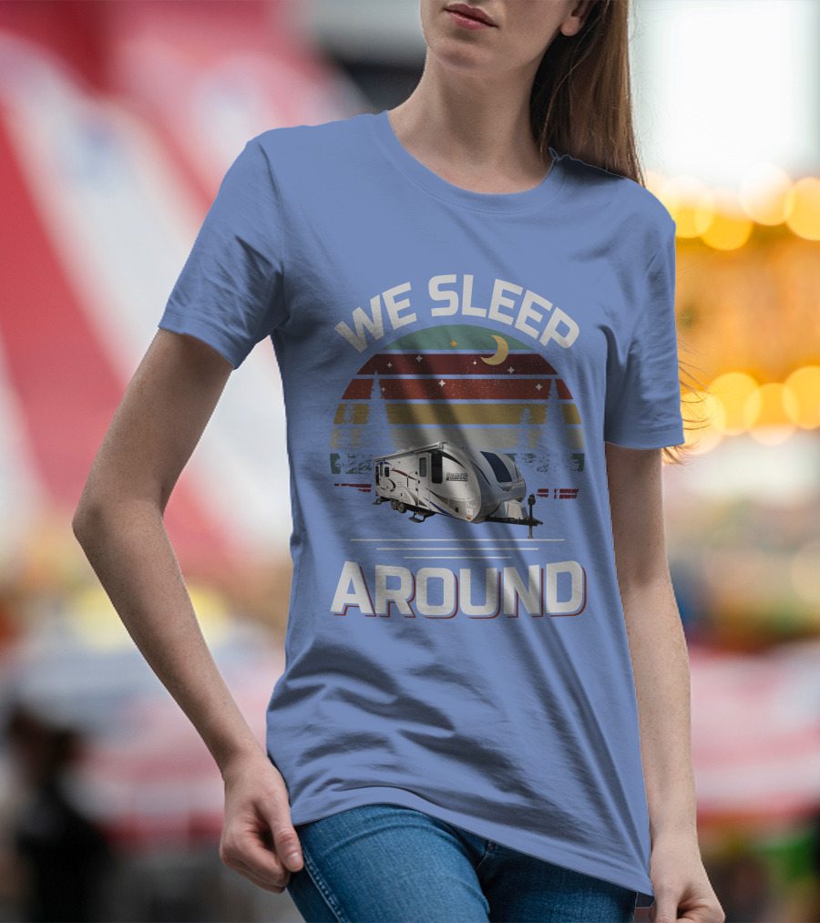 WE SLEEP AROUND Camper Moon Trees Retro Stripes T-Shirt
