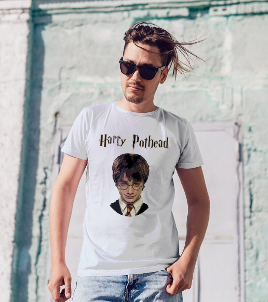 Harry Pothead Wizard Character Parody With Glasses And Lightning Font T-Shirt