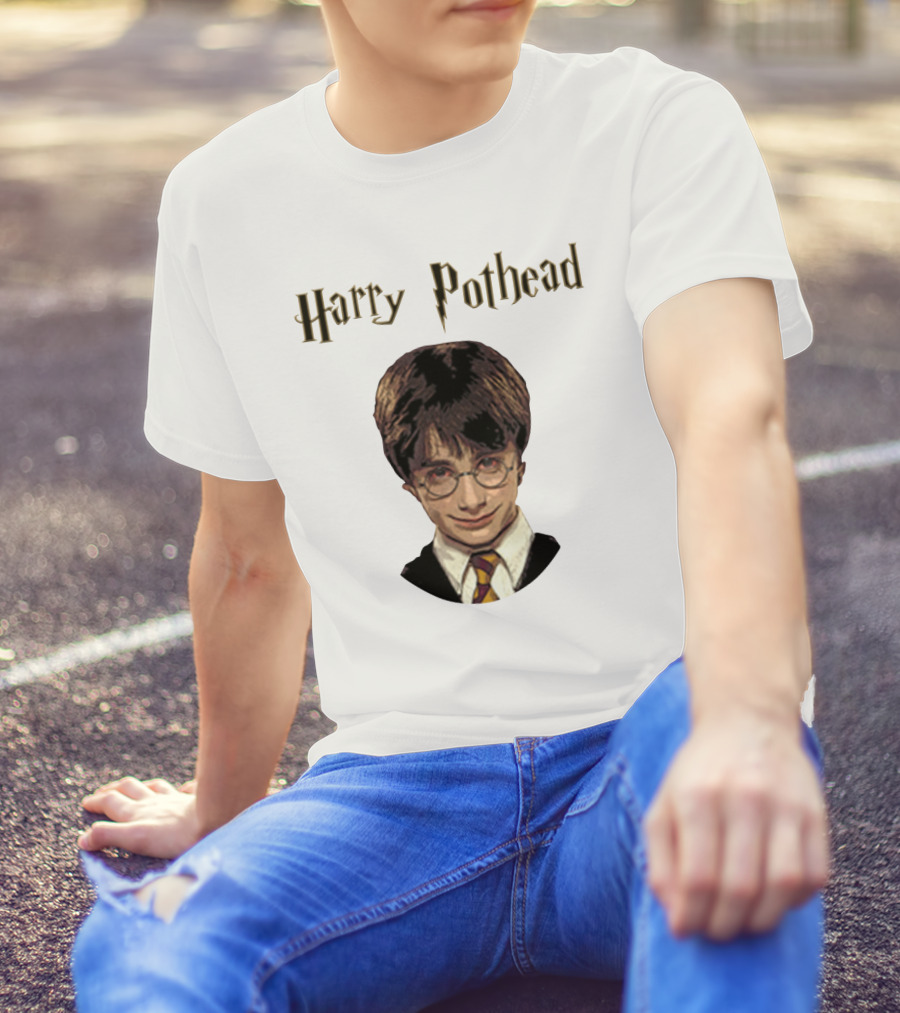 Harry Pothead Wizard Character Parody With Glasses And Lightning Font T-Shirt