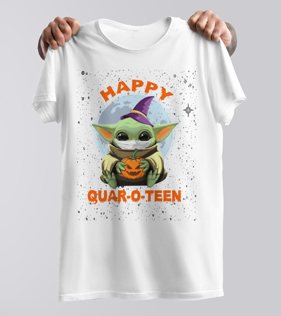 Baby Yoda Happy Quaroteen Halloween Pumpkin Wizard Hat T-Shirt