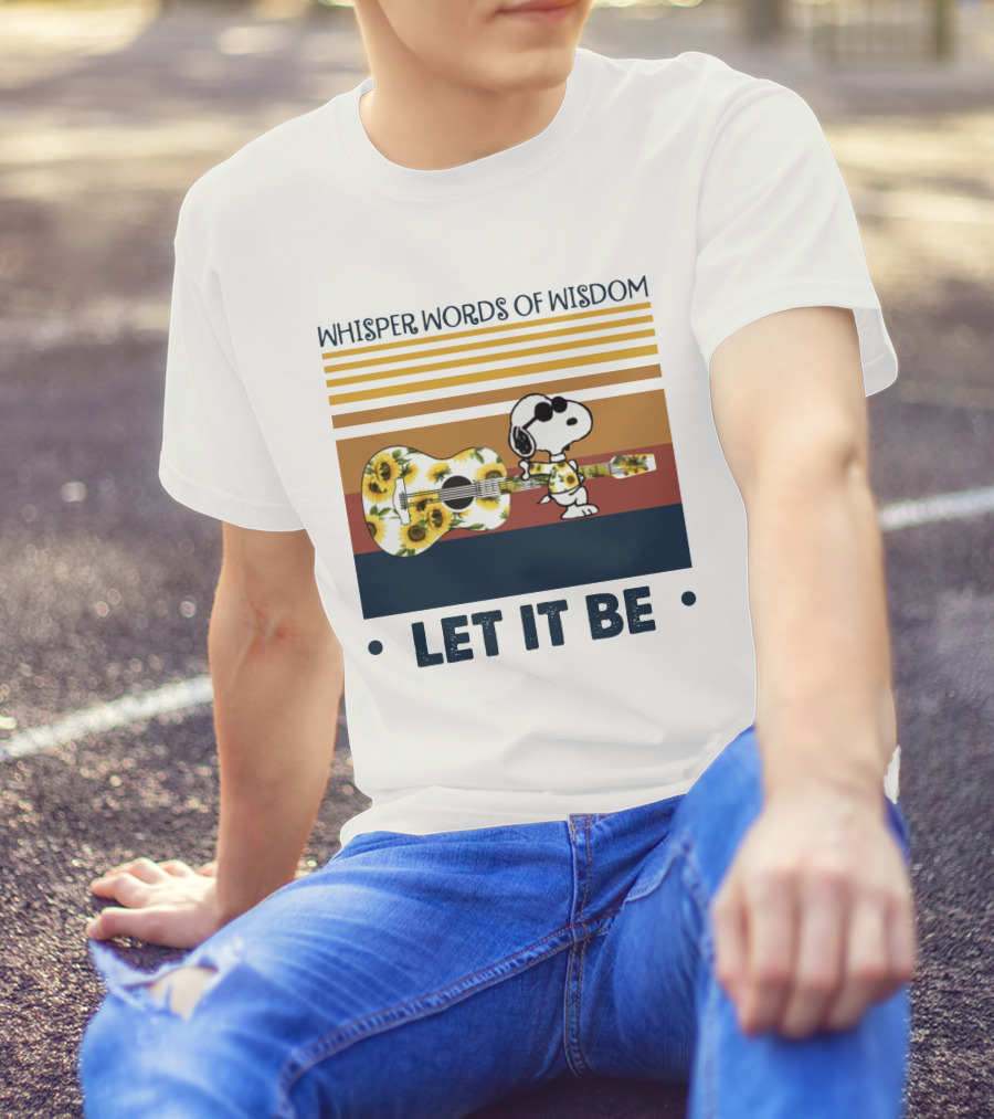 Snoopy Whisper Words Of Wisdom Let It Be Guitar Sunflowers T-Shirt