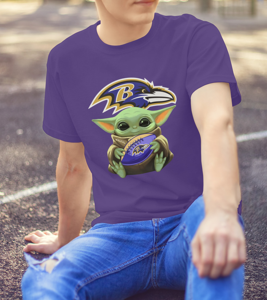 Baltimore Ravens Baby Yoda Football Fan T-Shirt
