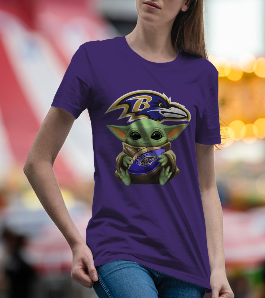 Baltimore Ravens Baby Yoda Football Fan T-Shirt