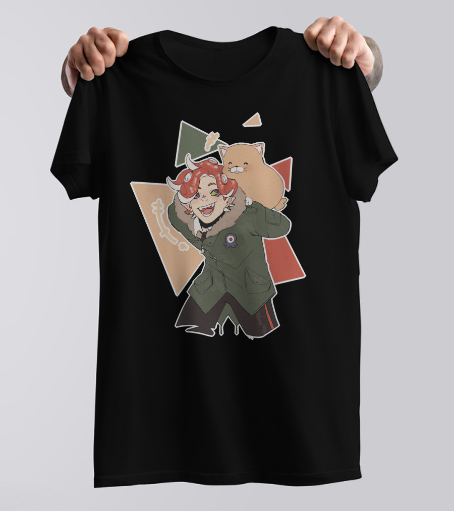 Piggyback Cute Demon With Cat Companion And Colorful Shapes T-Shirt