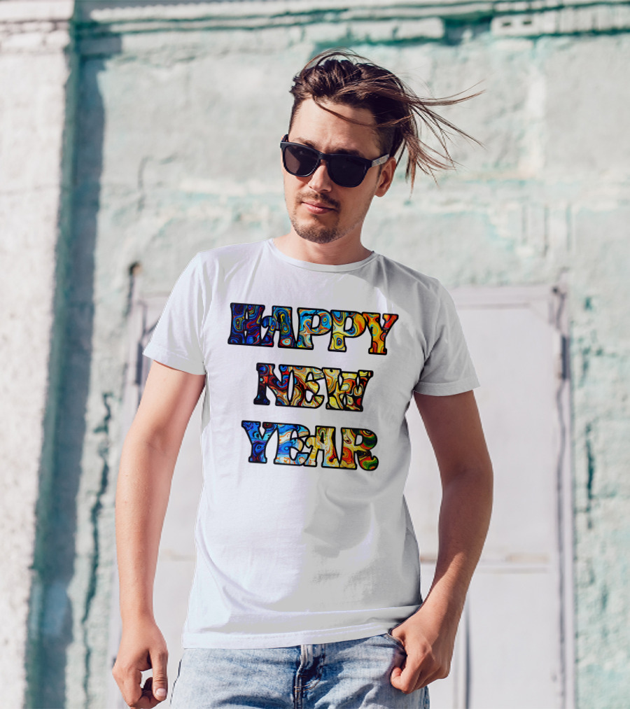 HAPPY NEW YEAR Colorful Abstract Marble T-Shirt