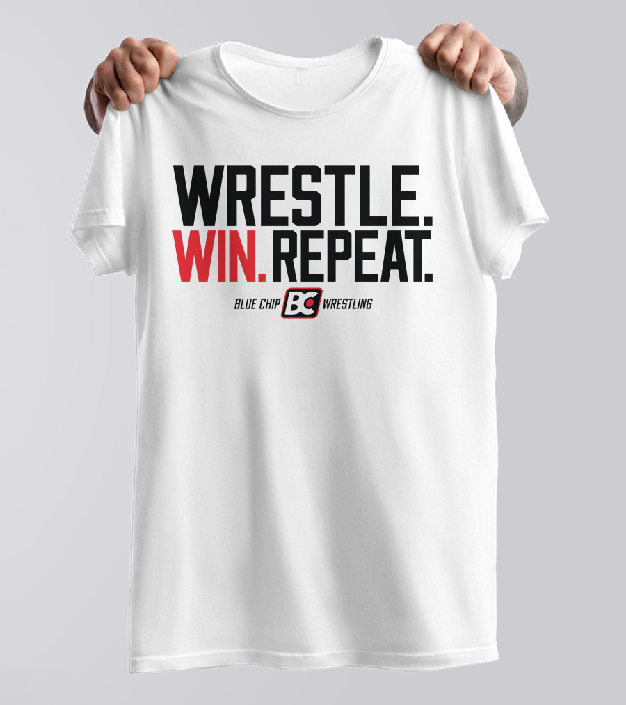 Wrestle Win Repeat Blue Chip BC Wrestling T-Shirt
