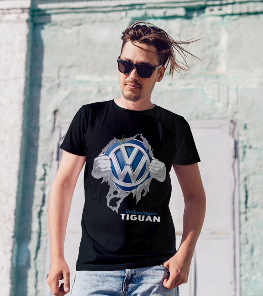 Volkswagen Tiguan 04 Logo Torn Metal Effect T-Shirt