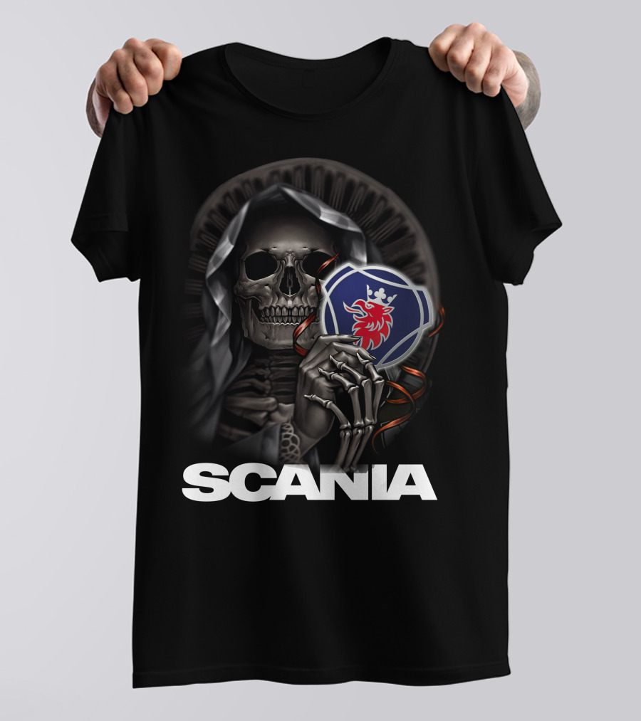 Scania Grim Reaper With Emblem And Hooded Skeleton T-Shirt