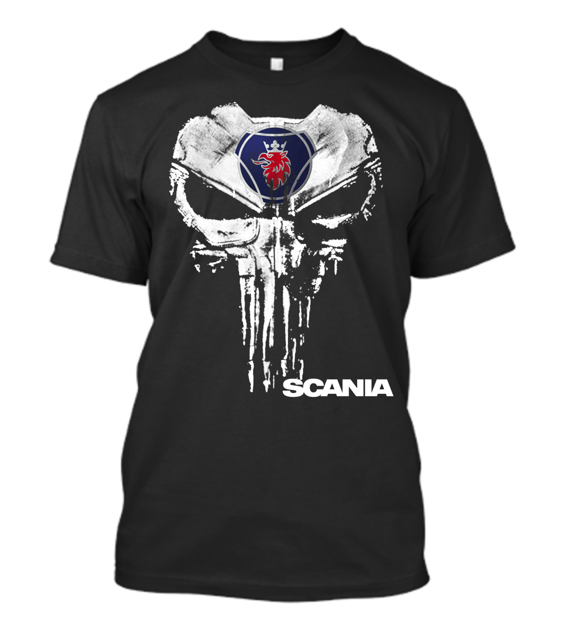 Scania Punisher Logo With Grunge Skull And Red Griffin T-Shirt