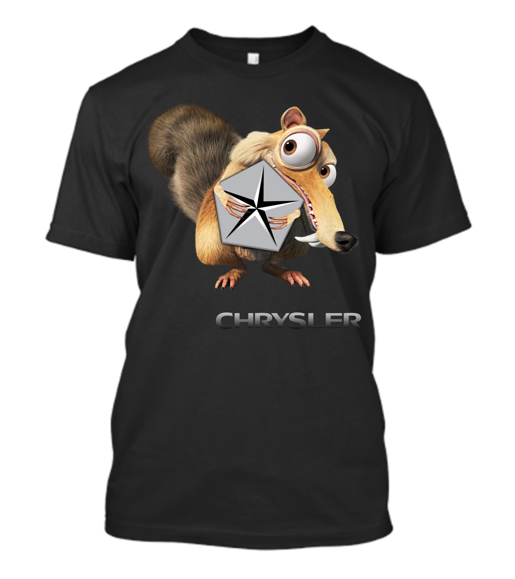 Chrysler Logo With Iconic Ice Age Character Holding T-Shirt