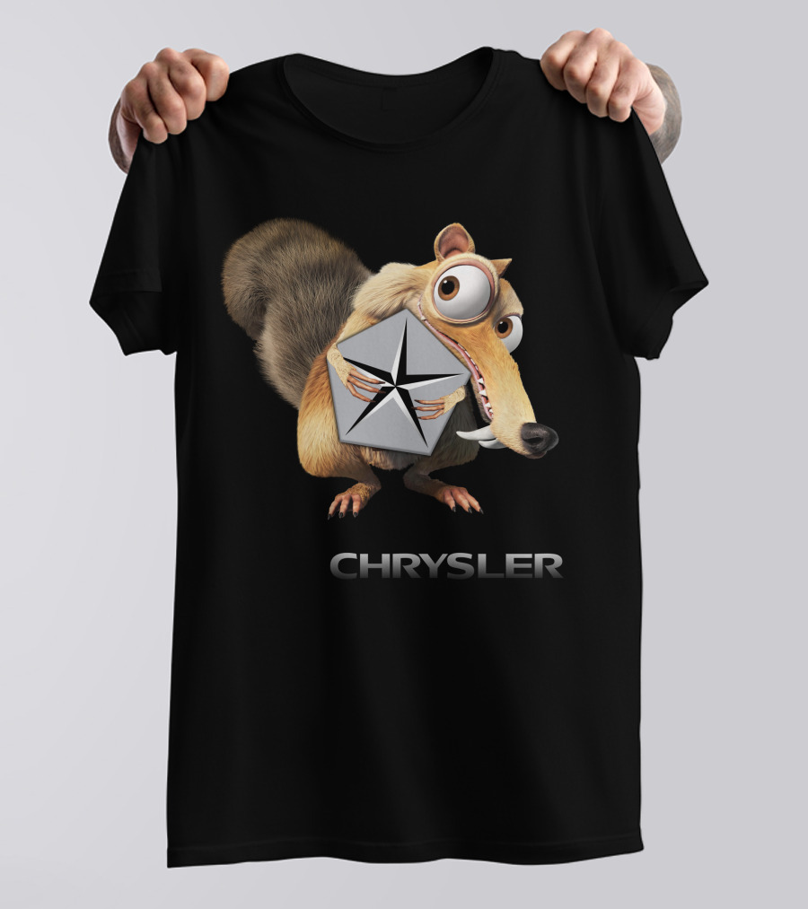 Chrysler Logo With Iconic Ice Age Character Holding T-Shirt