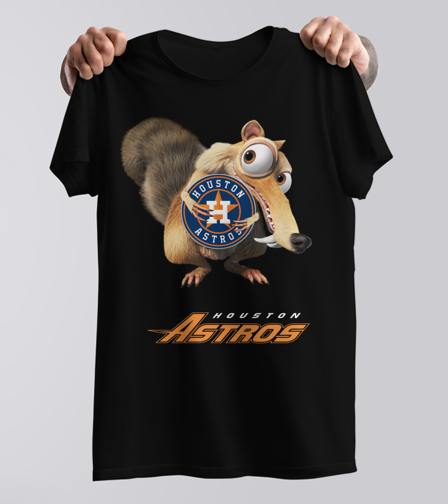 Houston Astros Ice Age Crossover With Iconic Character Holding T-Shirt