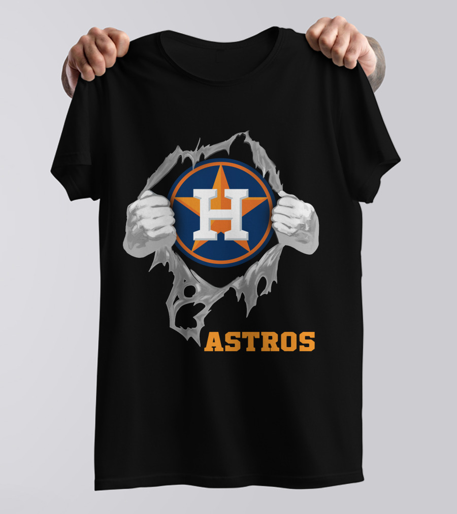 Astros Team Logo With Hands Ripping Open T-Shirt