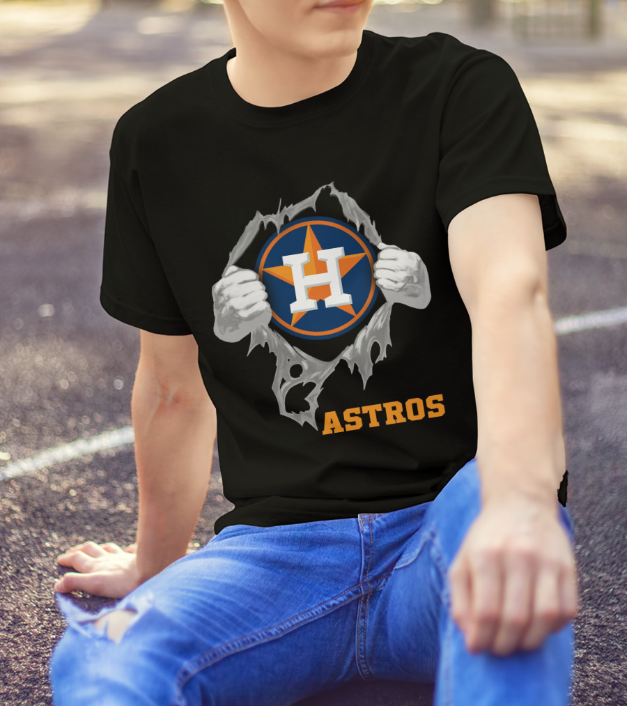 Astros Team Logo With Hands Ripping Open T-Shirt