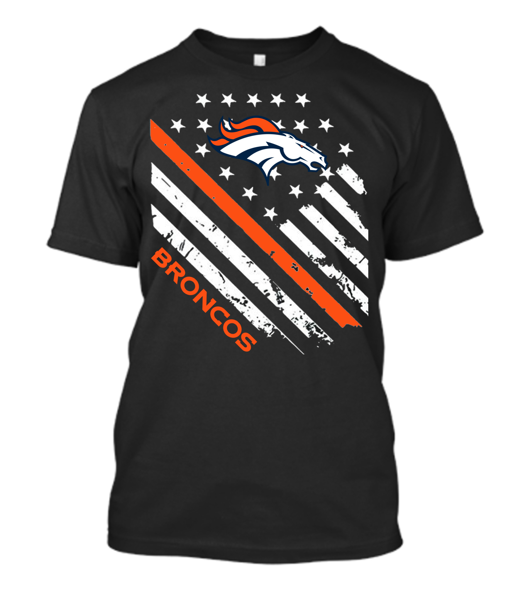 Broncos Logo With Stars And Stripes In Orange And White T-Shirt