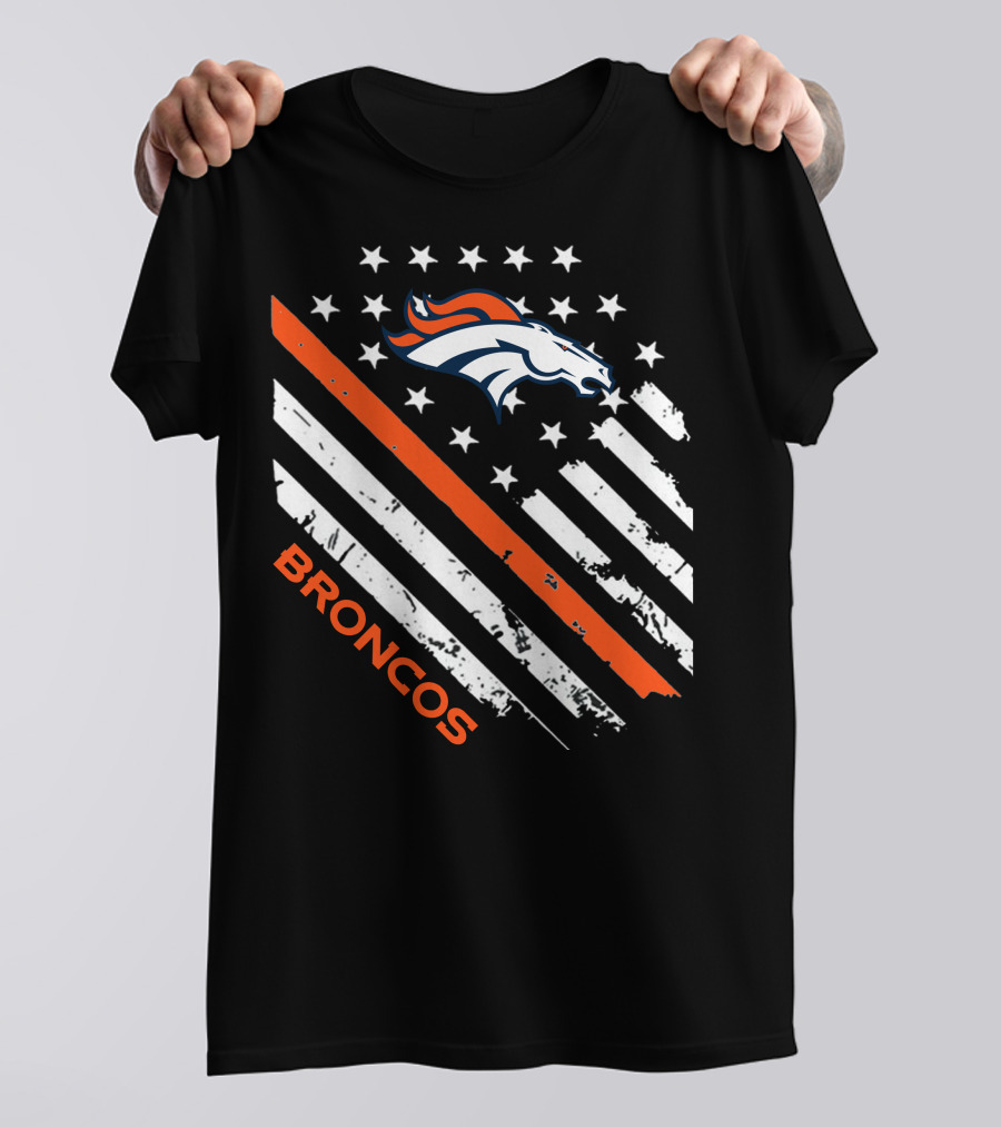 Broncos Logo With Stars And Stripes In Orange And White T-Shirt