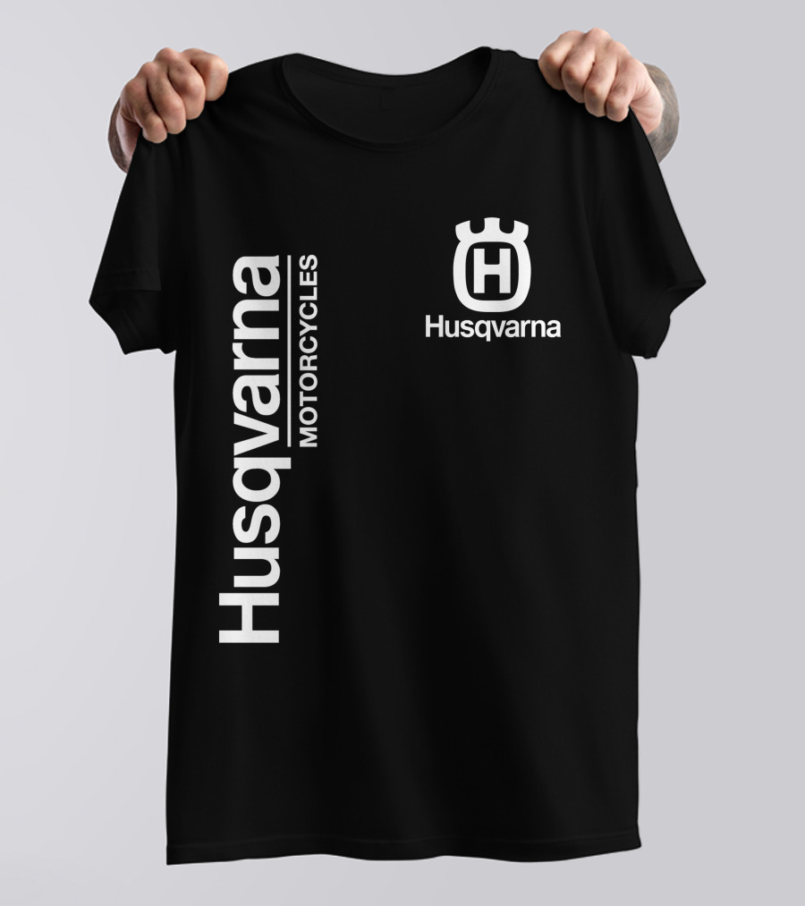 Husqvarna Motorcycles Vertical Text With Icon T-Shirt