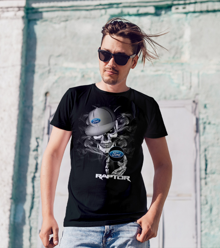 Raptor Ford Skull With Smoke And Cap T-Shirt
