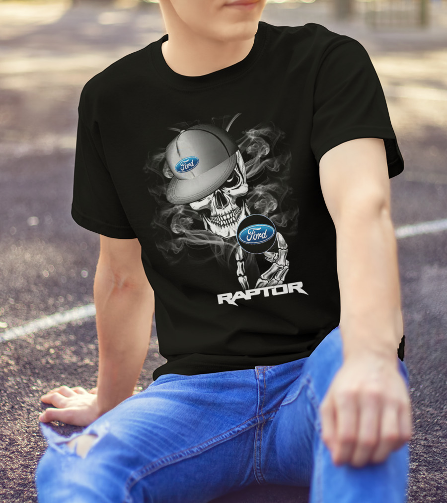 Raptor Ford Skull With Smoke And Cap T-Shirt