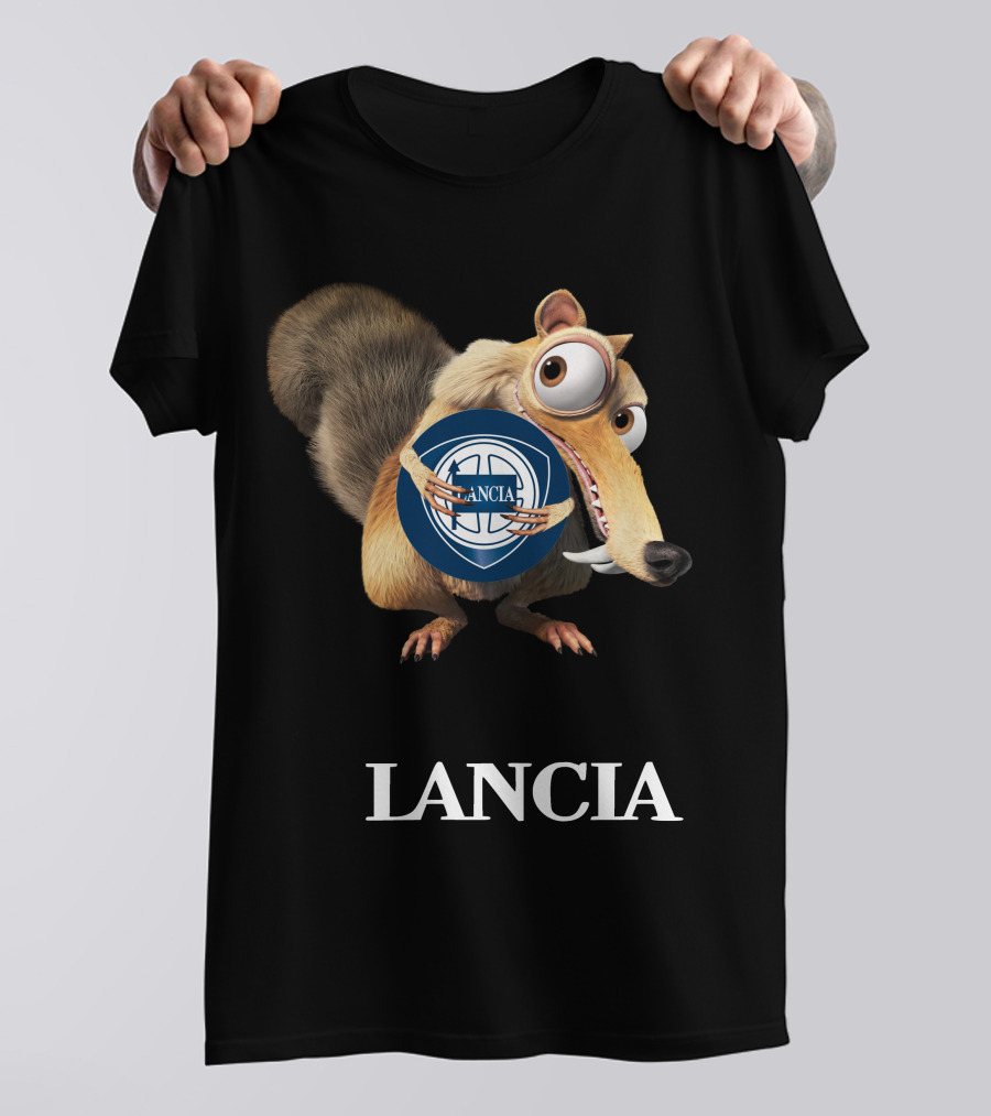 Lancia Logo With Scrat Character Holding T-Shirt
