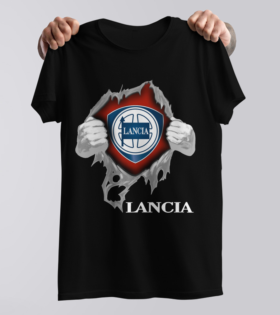Lancia Logo Shield Ripped Design With Hands T-Shirt