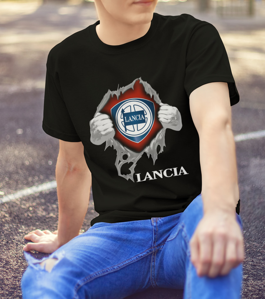Lancia Logo Shield Ripped Design With Hands T-Shirt