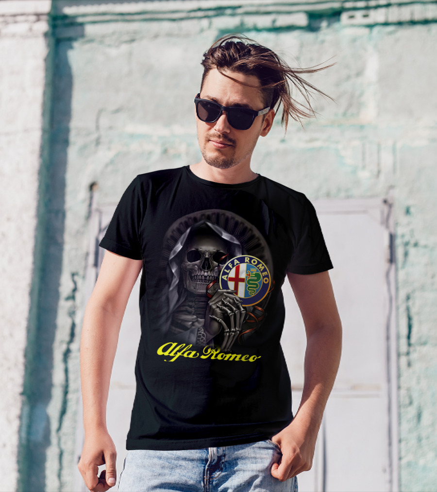 Alfa Romeo Skull Emblem With Hooded Skeleton T-Shirt