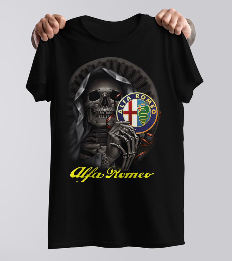 Alfa Romeo Skull Emblem With Hooded Skeleton T-Shirt