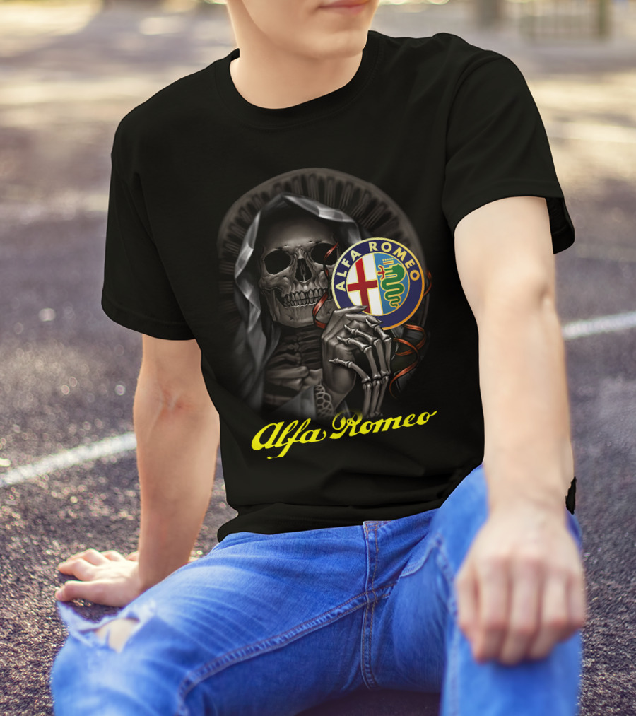 Alfa Romeo Skull Emblem With Hooded Skeleton T-Shirt