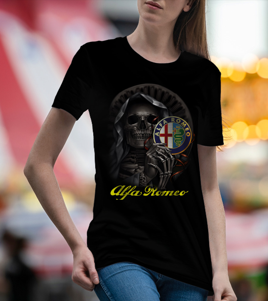 Alfa Romeo Skull Emblem With Hooded Skeleton T-Shirt