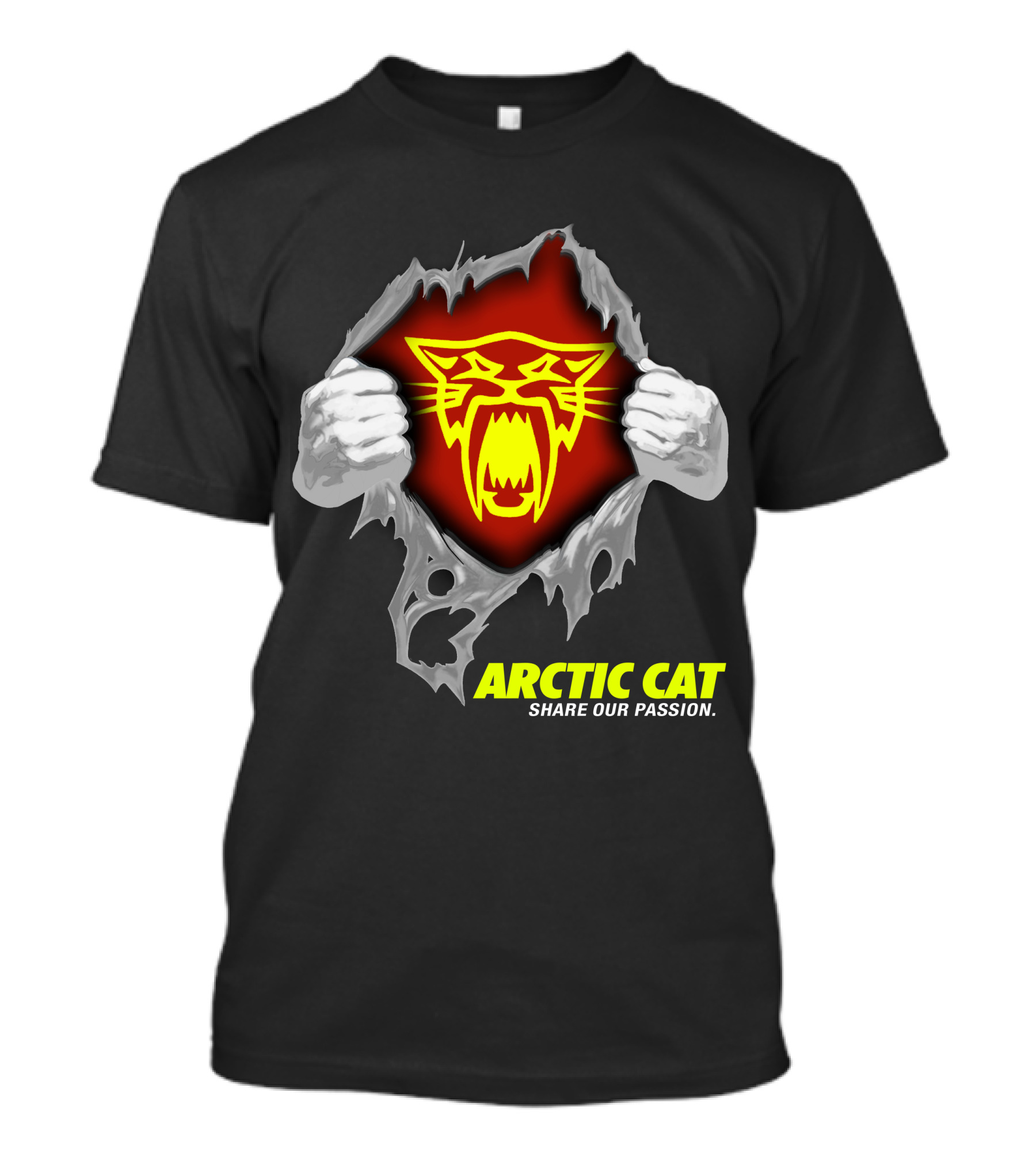 Arctic Cat Share Our Passion Fierce Yellow Logo Ripped Effect T-Shirt