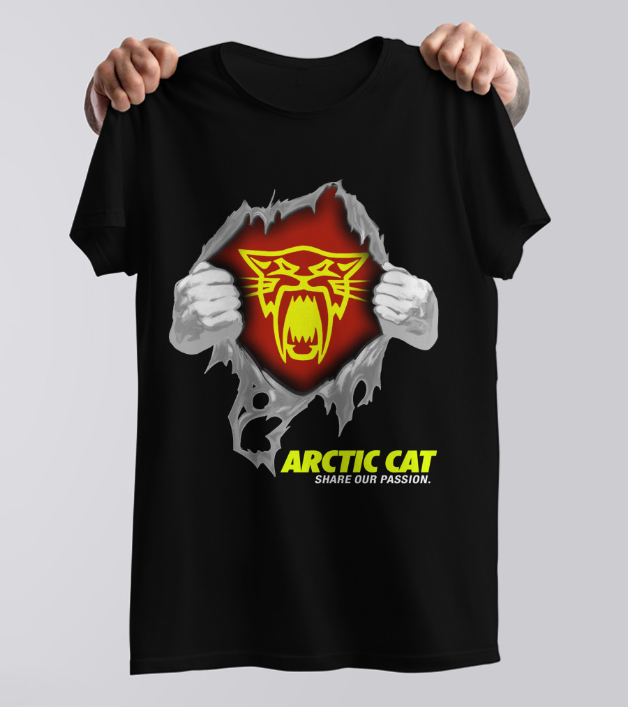 Arctic Cat Share Our Passion Fierce Yellow Logo Ripped Effect T-Shirt