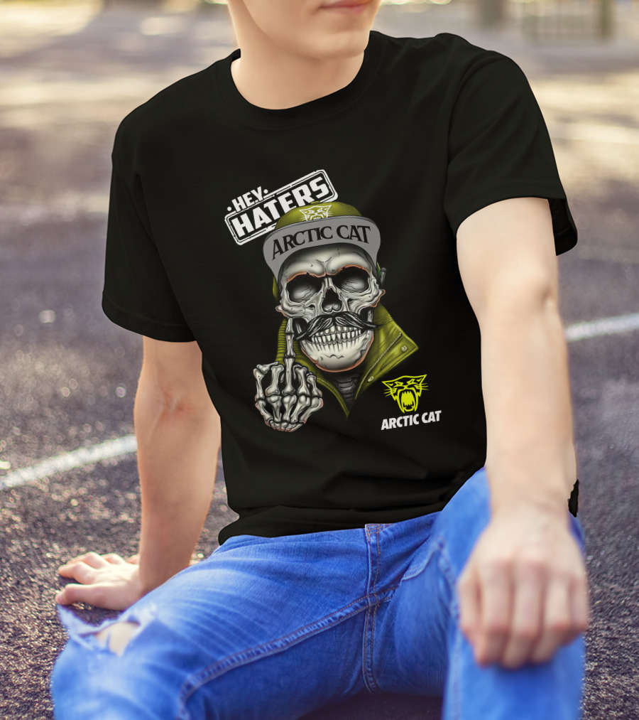 Hey Haters Arctic Cat Skull With Yellow T-Shirt
