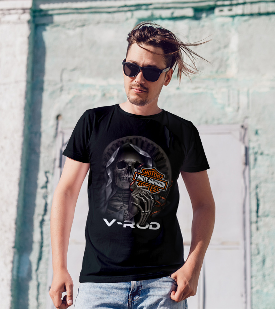 Harley Davidson Vrod Skeleton With Motorcycle T-Shirt