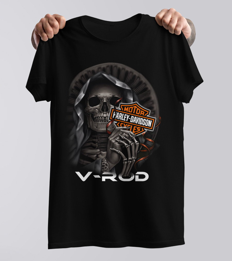 Harley Davidson Vrod Skeleton With Motorcycle T-Shirt