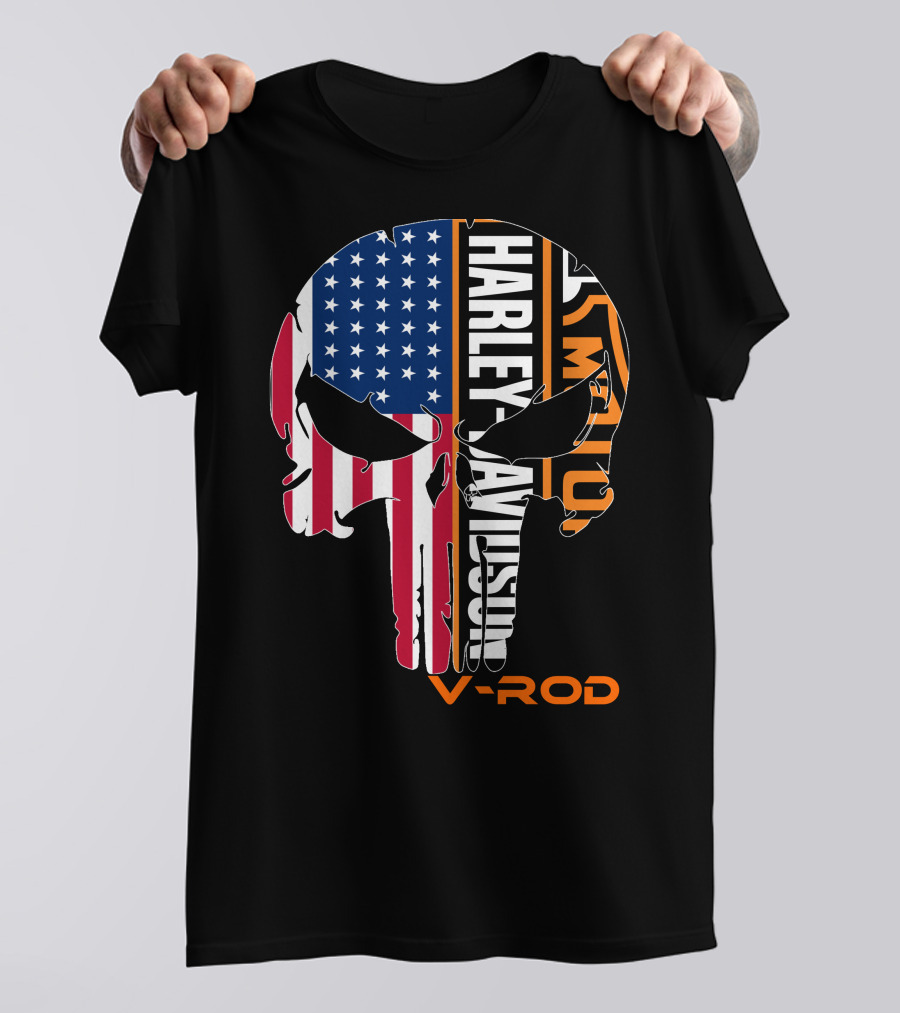 V-Rod Harley Davidson American Flag Skull T-Shirt