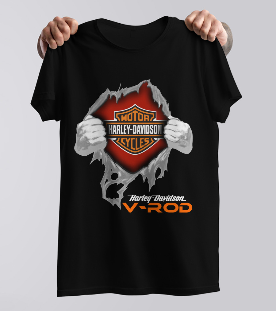 Harley Davidson V-Rod Motor Cycles Logo And Shield With Ripping Hands T-Shirt