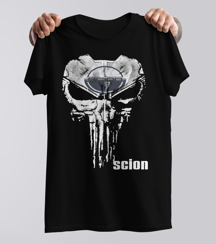 Scion Logo Overlaid On Punisher Skull T-Shirt