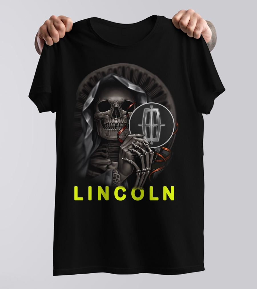 Lincoln Skeleton Holding Logo Grim Reaper Theme T-Shirt