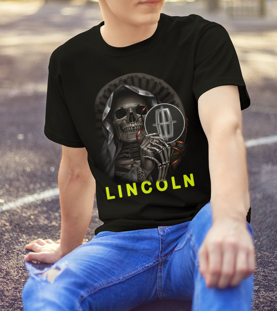 Lincoln Skeleton Holding Logo Grim Reaper Theme T-Shirt
