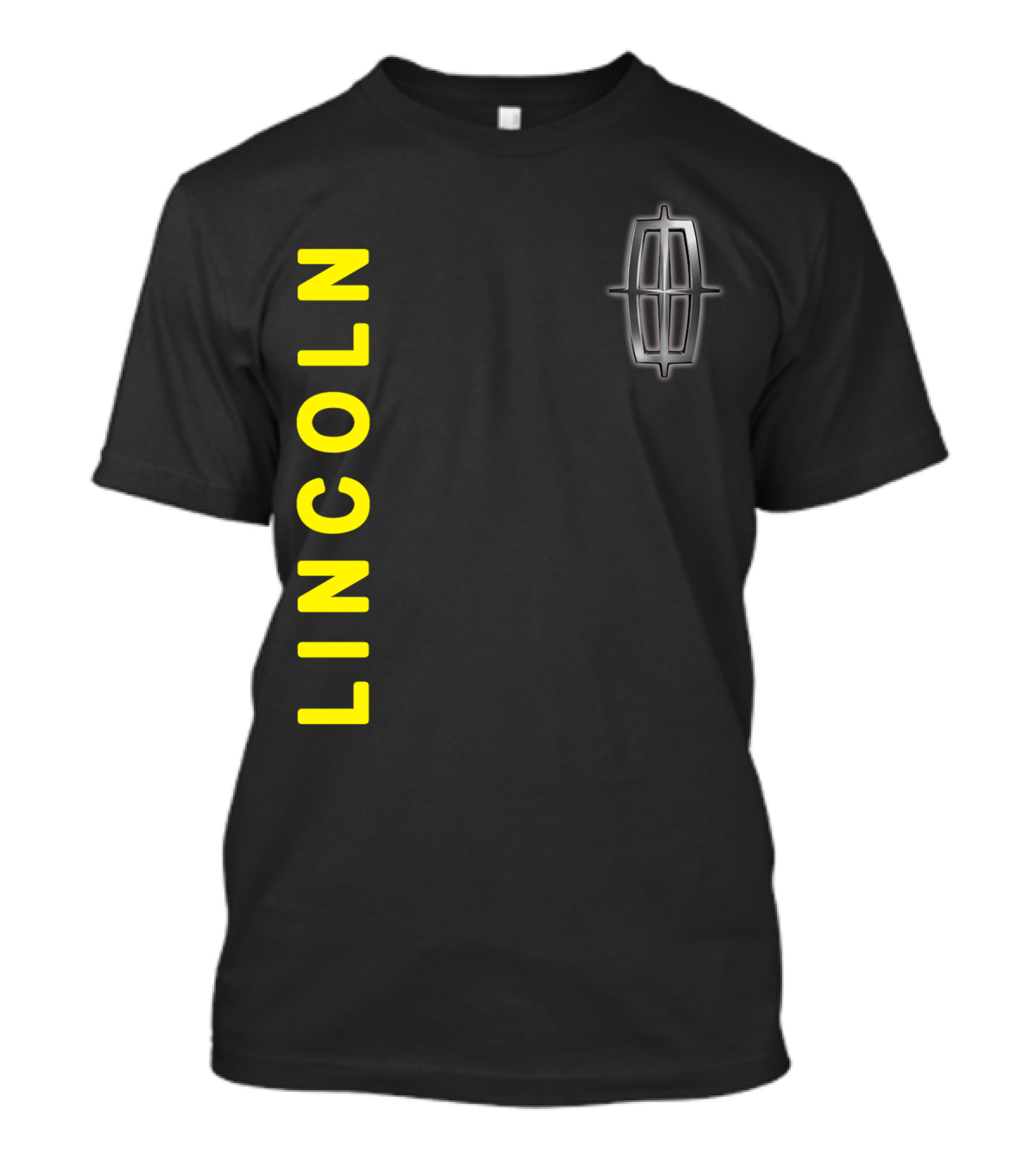 Lincoln Logo Vertical Yellow Text Black T-Shirt