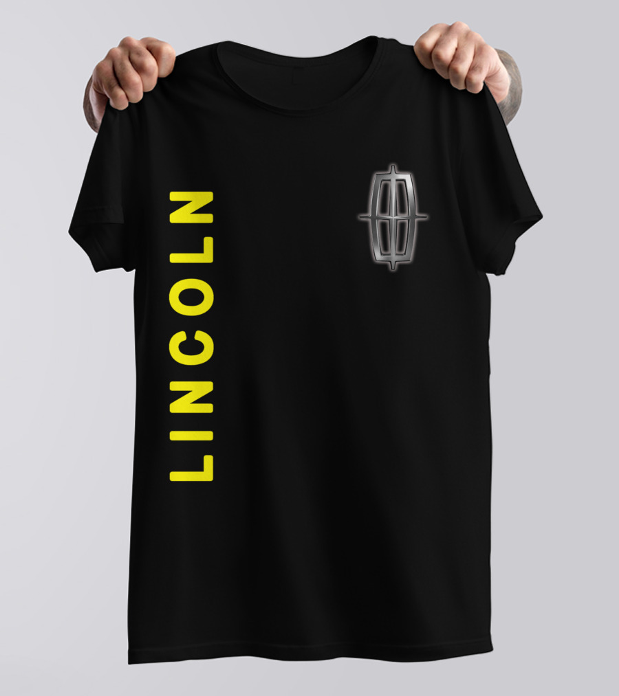 Lincoln Logo Vertical Yellow Text Black T-Shirt