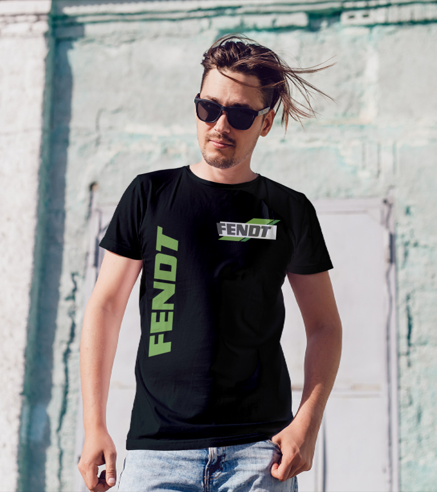Fendt 02 Green Logo And Text On Black T-Shirt