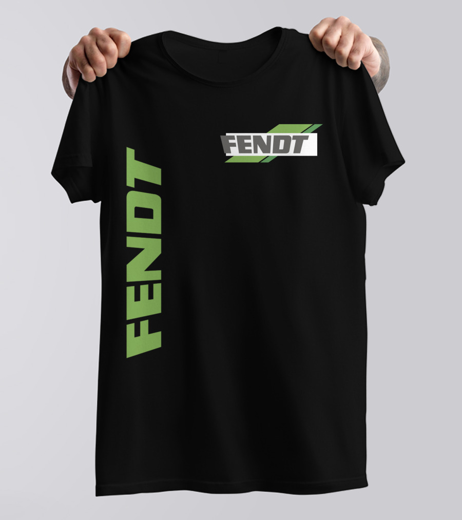 Fendt 02 Green Logo And Text On Black T-Shirt