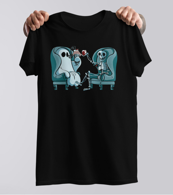 Ghost And Skeleton Cozy Tea Party Atwwd Merch T-Shirt