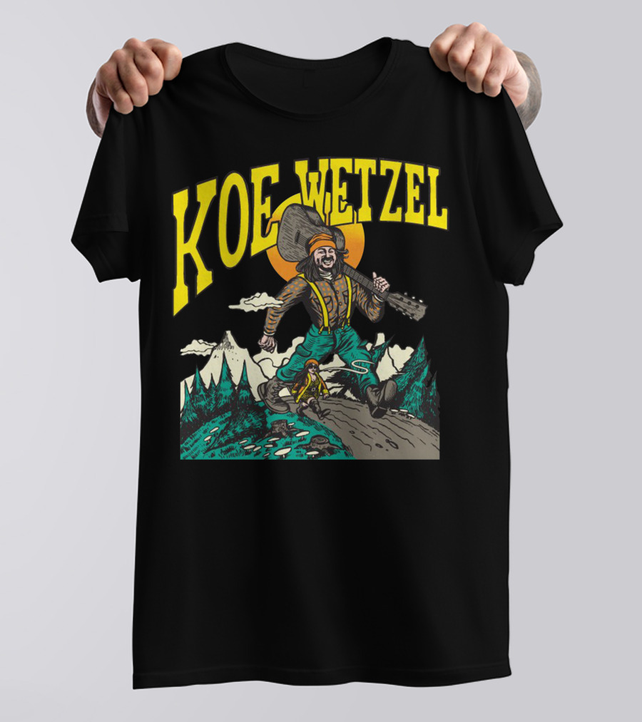 KOE WETZEL Mountain Hiker With Guitar And Sun Motif T-Shirt
