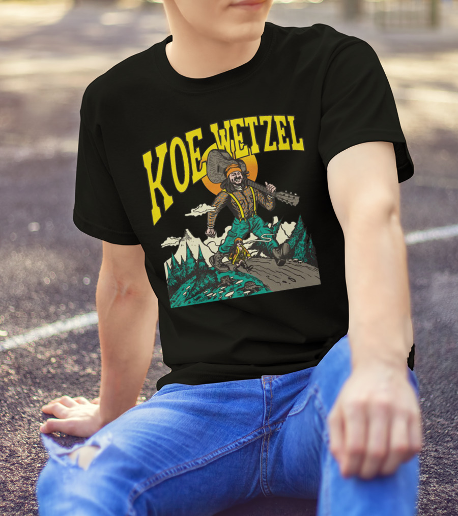 KOE WETZEL Mountain Hiker With Guitar And Sun Motif T-Shirt